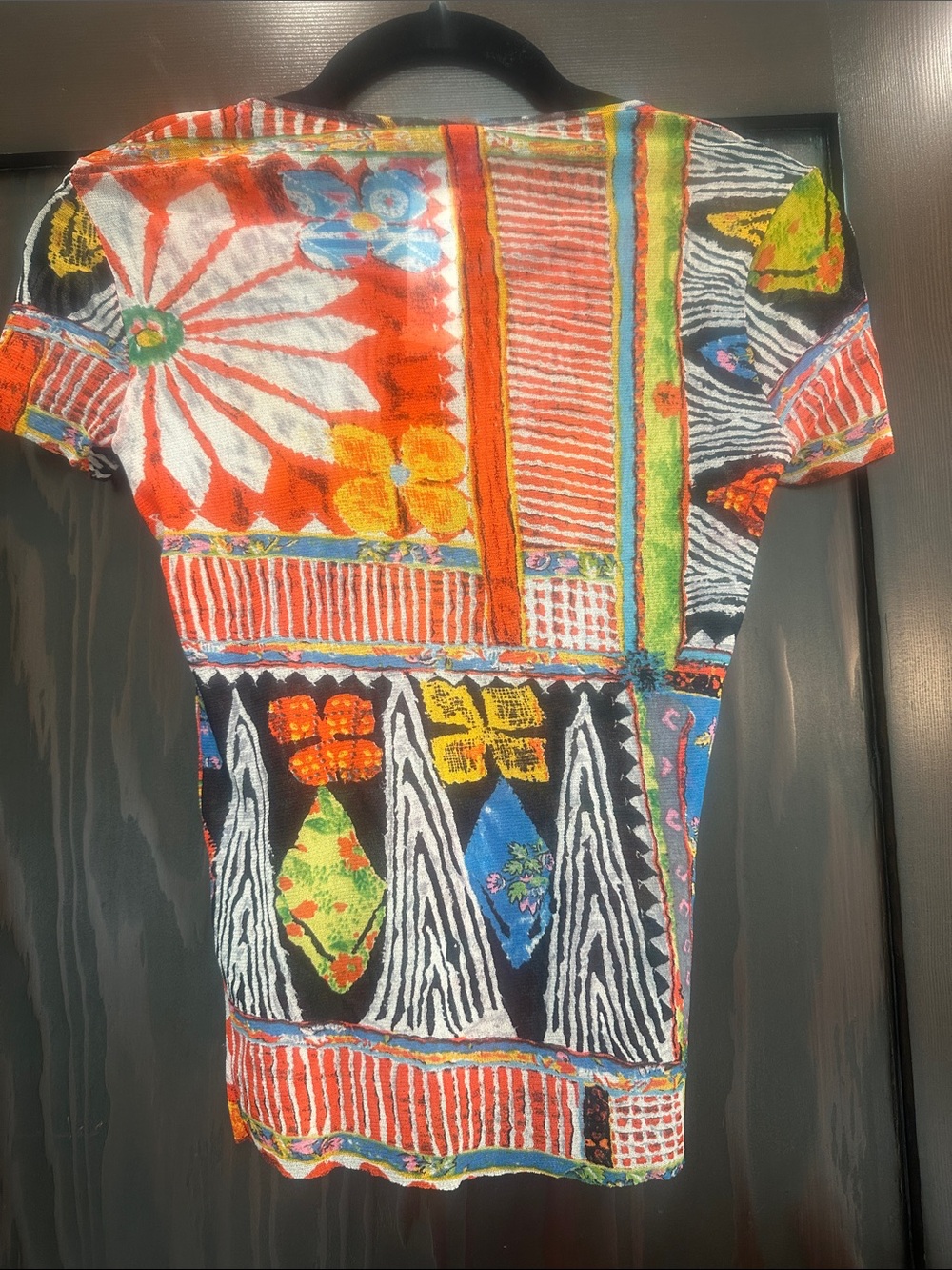 Vintage 90s Kenzo Jeans Mesh Patchwork Print Top - Vibrant Graphic & Floral - Picture 2 of 3